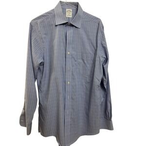 Brooks Brothers Mens Slim Fit Dress Shirt Blue Plaid Cotton 15‎ 33